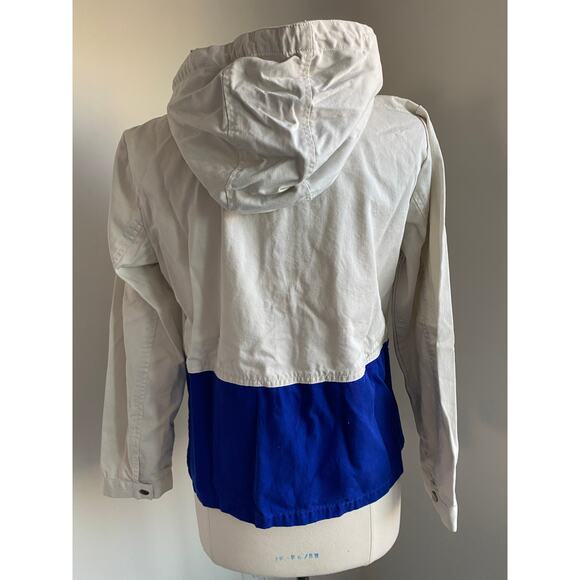 J. CREW Canvas Anorak Jacket Womens Sz XS Blue Cream Hooded Preppy Color Block - Picture 6 of 8